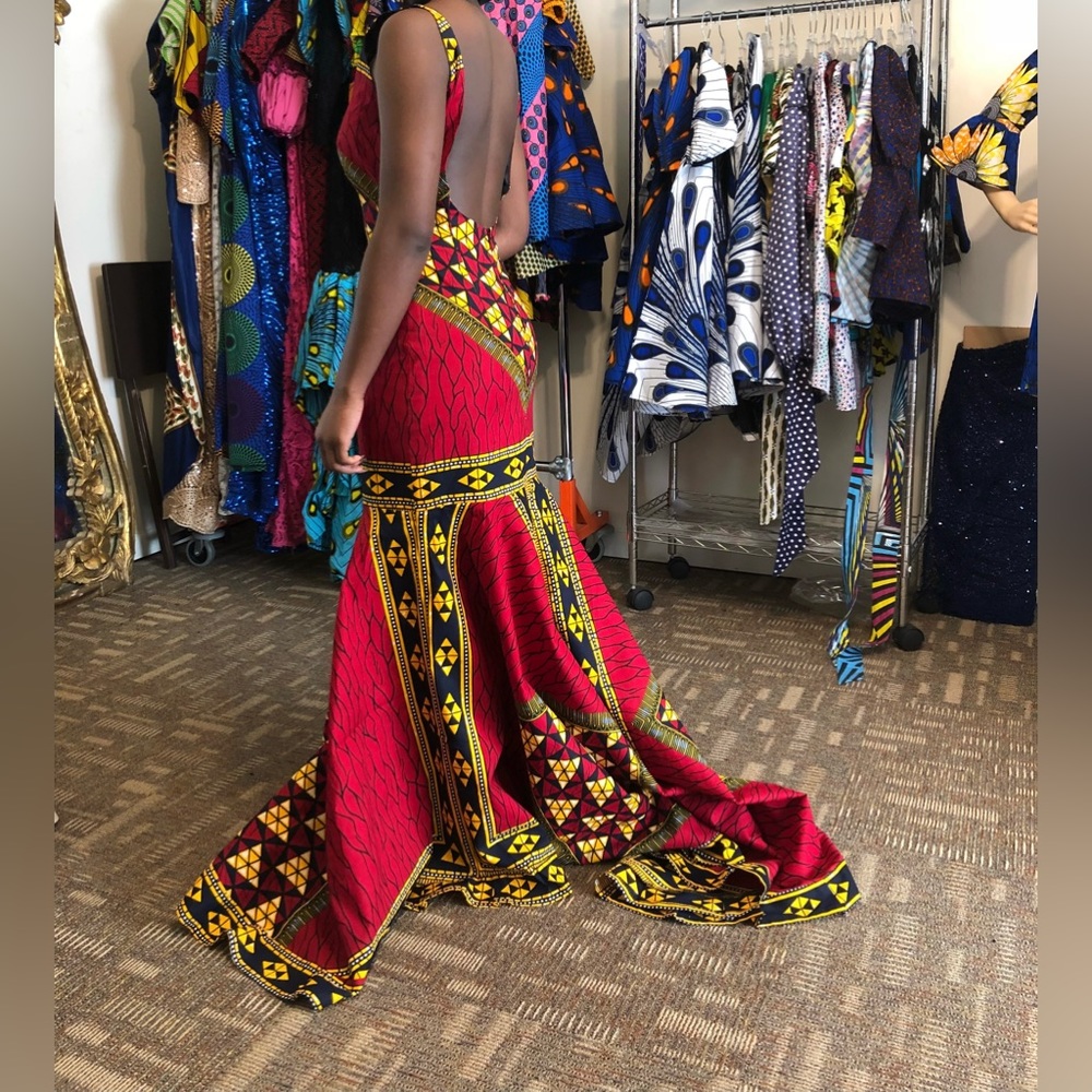 Red African Print Prom Dress